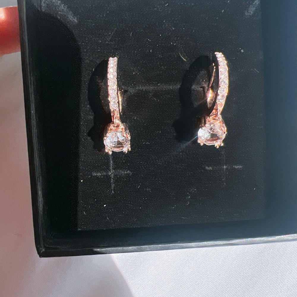 Cate & Chloe McKenzie 18k Rose Gold Plated Drop Dangle Earrings with Swarovski - Picture 7 of 9
